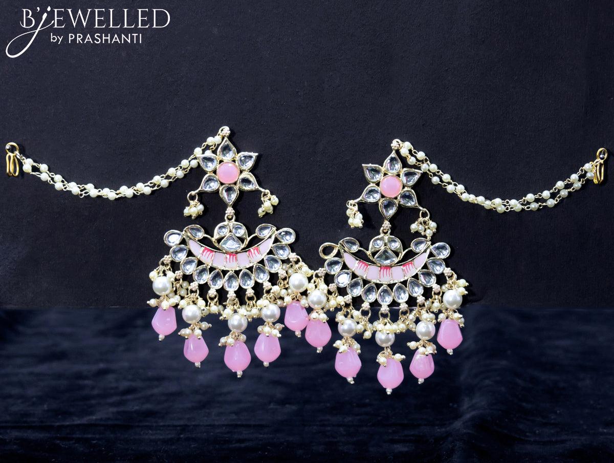 Buy Anika's Creations Traditional Green Enamelled Floral Shape Pink Pearl  And Stone Danglers Earrings Online